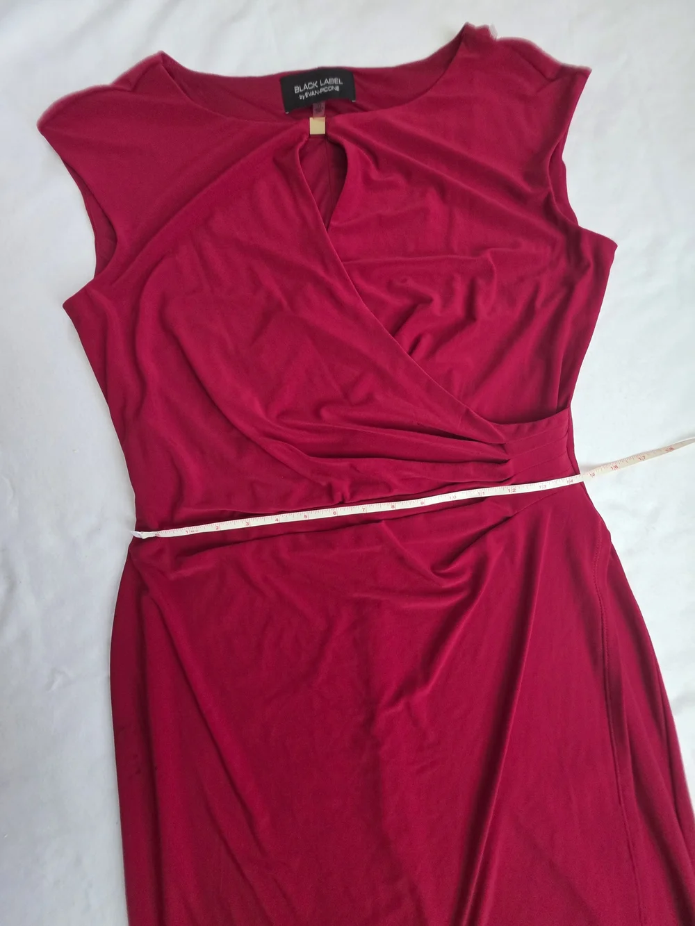 Black Label by Evan Picone Red Ruched Faux Wrap Dress Size 12 - Picture 8 of 10